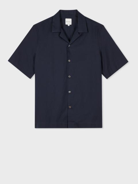 Navy Cotton Flannel Short Sleeve Shirt