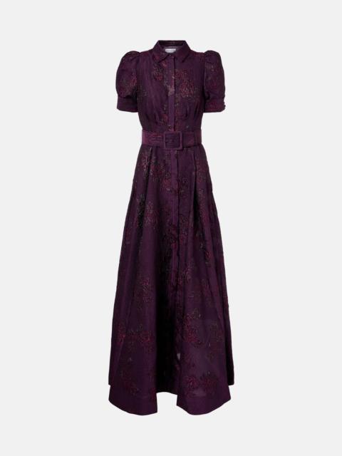 REBECCA VALLANCE Afina belted floral brocade gown