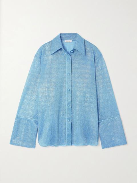 Oséree Lumière metallic stretch-knit shirt Light blue