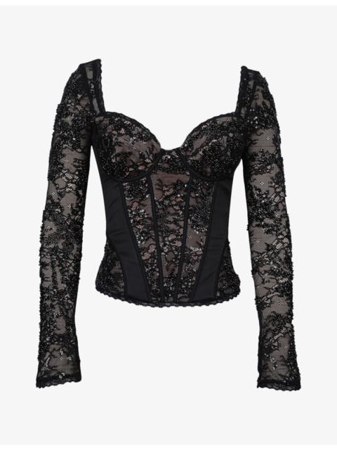 House of CB Charelle Long-Sleeve Lace Corset Top