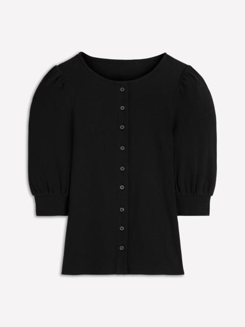 BODEN Evie Ribbed Puff Sleeve Top-Black