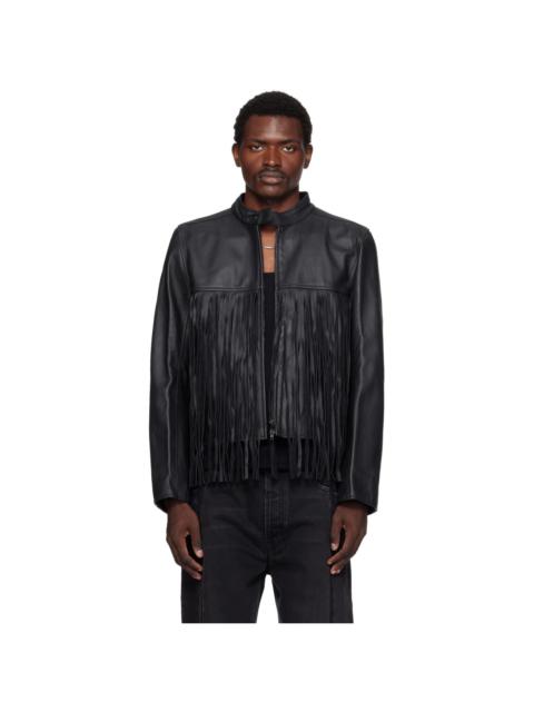 VETEMENTS Black Fringed Boxy Moto Leather Jacket