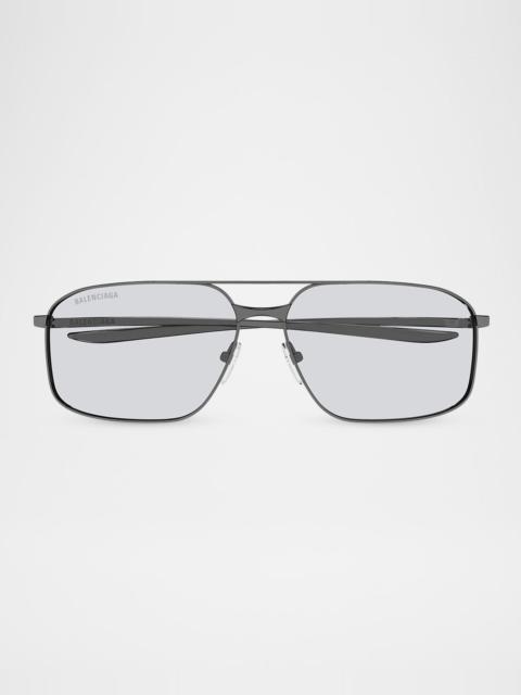 BALENCIAGA Men's Double-Bridge Metal Rectangle Sunglasses