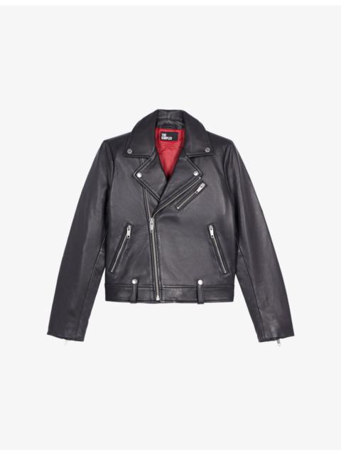 The Kooples Asymmetric-fastened lambskin-leather biker jacket