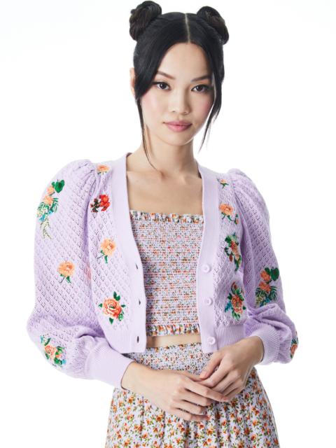 Alice + Olivia MORITA FLORAL PUFF SLEEVE CARDIGAN