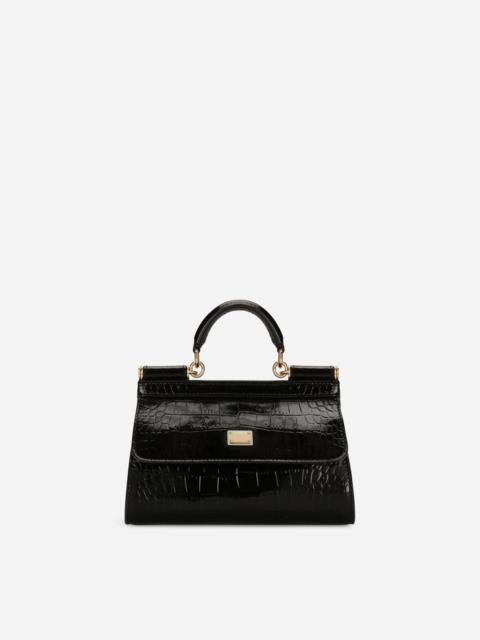 Small double-face Sicily bag in crocodile-print calfskin and leopard-print polished calfskin