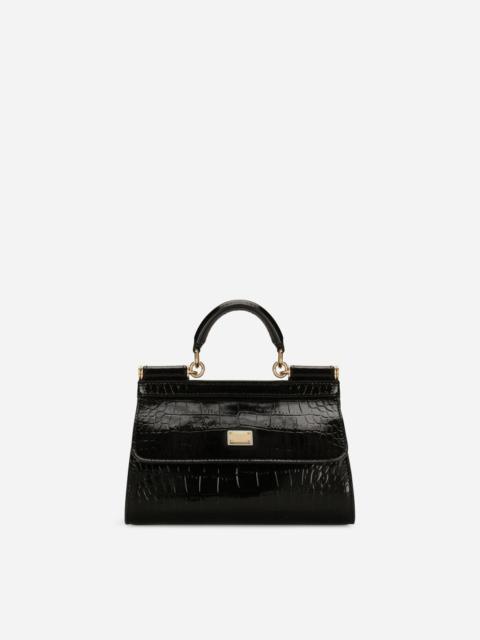 Dolce & Gabbana Small double-face Sicily bag in crocodile-print calfskin and leopard-print polished calfskin