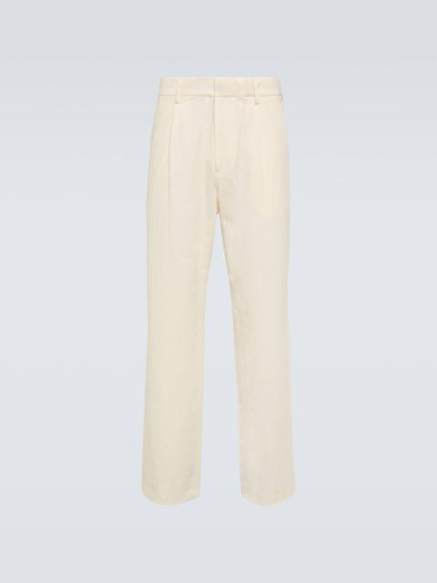 Cotton and silk straight pants