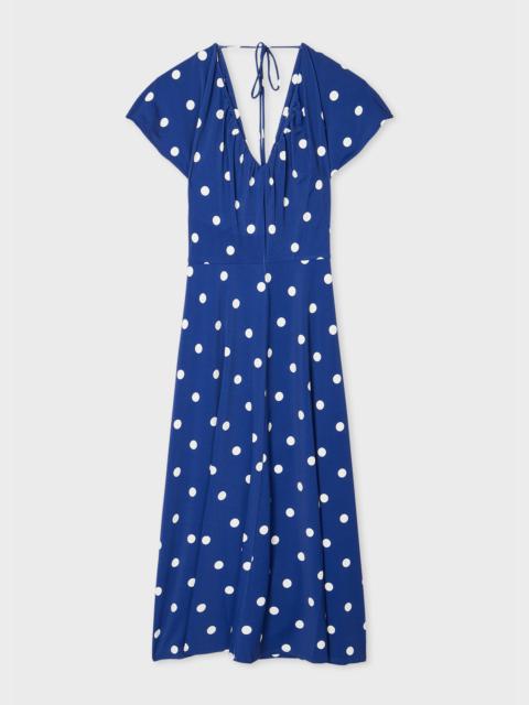 Paul Smith Women's Dark Blue Viscose-Blend Polka Dot Midi Dress