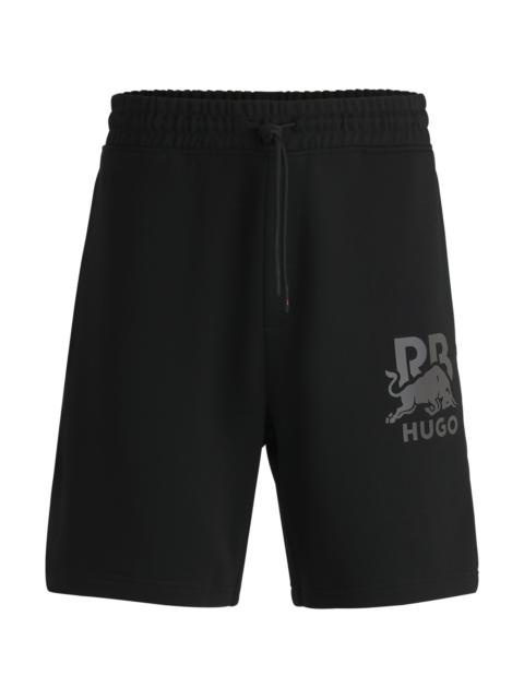 HUGO HUGO X RB COTTON-TERRY SHORTS WITH CARBON STEALTH LOGO