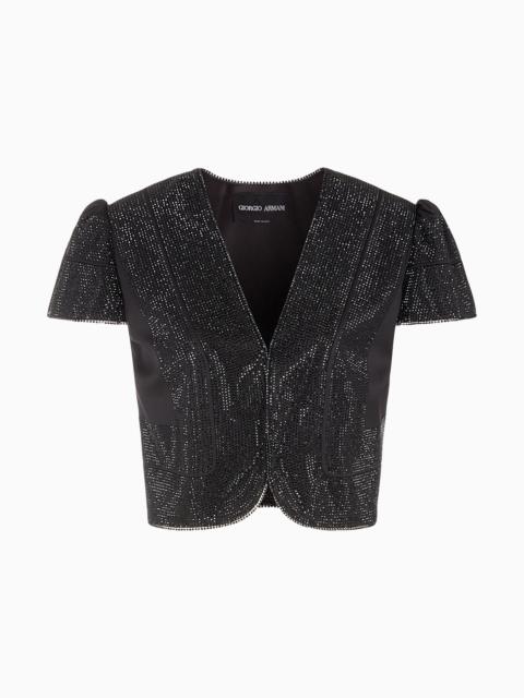 GIORGIO ARMANI Short silk jacket with pavé crystals