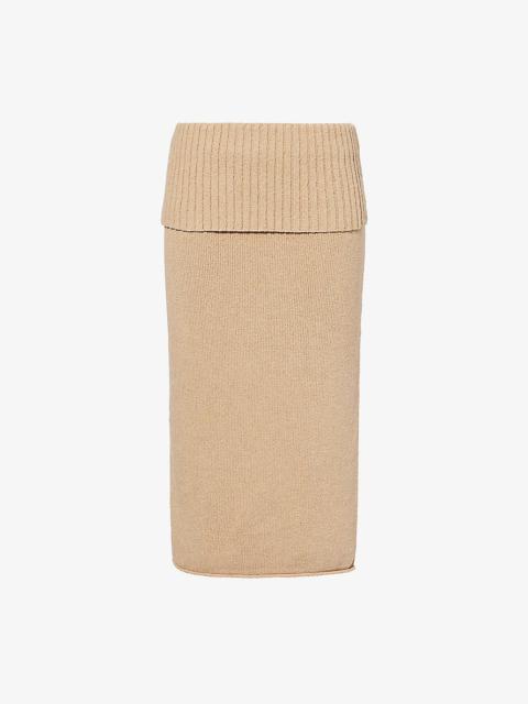 House of Sunny Courtney fold-over cotton-blend midi skirt