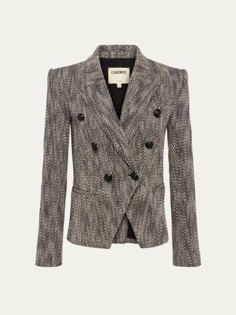 L'AGENCE Marie Herringbone Double-Breasted Blazer