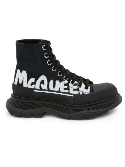 Alexander McQueen Tread Slick Boot Polyfaille Graffiti Black White (Women's)