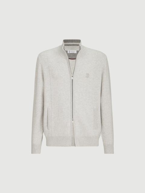 Brunello Cucinelli Cashmere double knit cardigan with zipper and logo