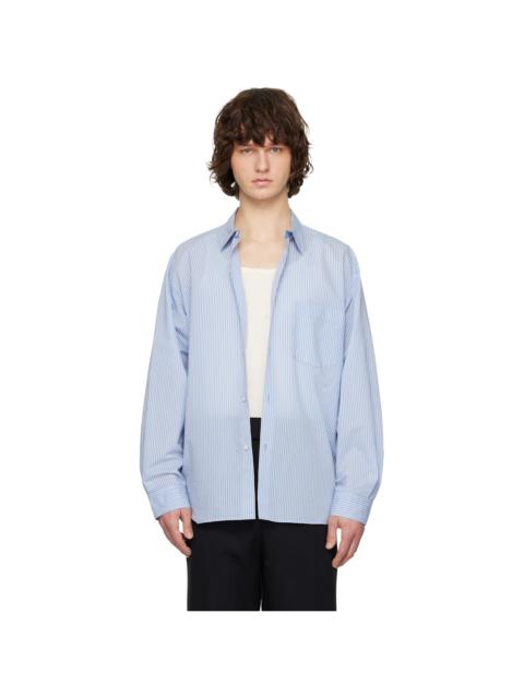 SOLID HOMME Blue Cotton Nylon Stripe Shirt