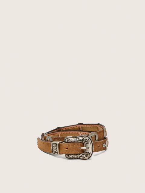 Golden Goose Thin Lace belt in hazelnut-colored nabuk with decorative inlays