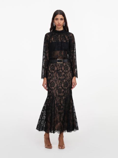 self-portrait Black Lace Midi Skirt