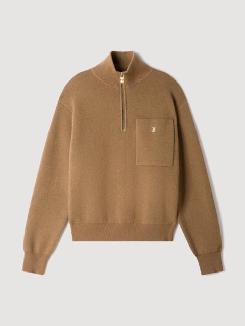 Sandro HALF ZIP WOOL AND CASHMERE SWEATER