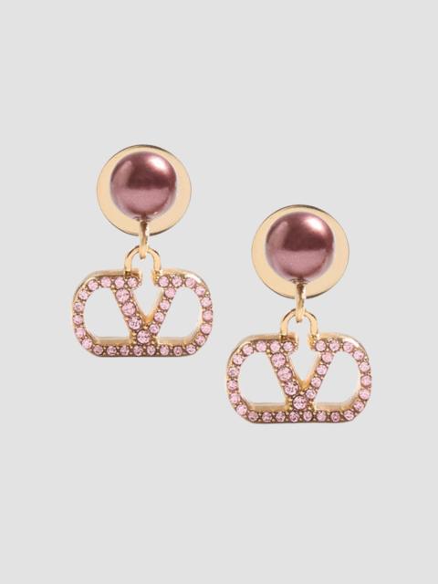 Valentino Women's VLogo Signature Earrings in Metal, Pearl and Swarovski Crystals - Gold Pink