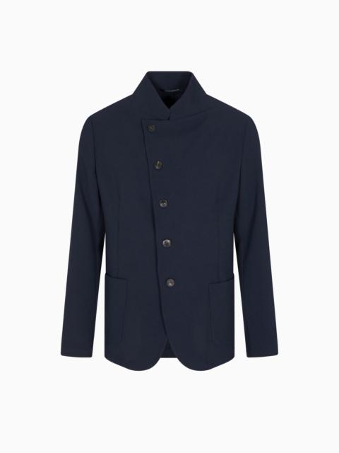 EMPORIO ARMANI ICON GURU-COLLAR JACKET WITH OFF-CENTRE FASTENING, IN THREE-DIMENSIONAL PIQUÉ-EFFECT CRÊPE JERSEY
