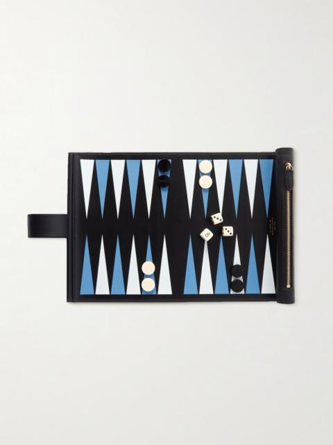 Smythson Travel Panama Cross-Grain Leather Backgammon Roll Black