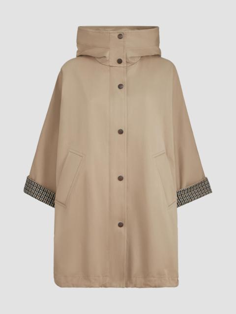 Brunello Cucinelli Women's Cotton and Linen Twill Hooded Outerwear Jacket with Monili - Camel
