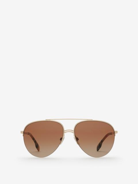 Burberry Vintage Check Detail Pilot Sunglasses