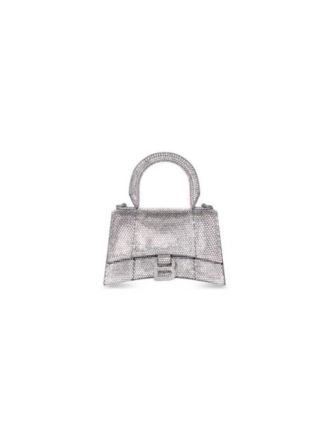 BALENCIAGA Women's Hourglass Xs Handbag With Rhinestones in Grey