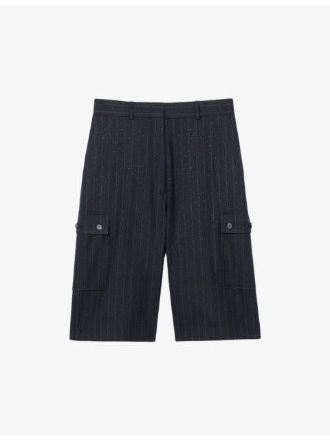 Sandro Striped Rhinestone-Embellished Stretch Wool-Blend Shorts