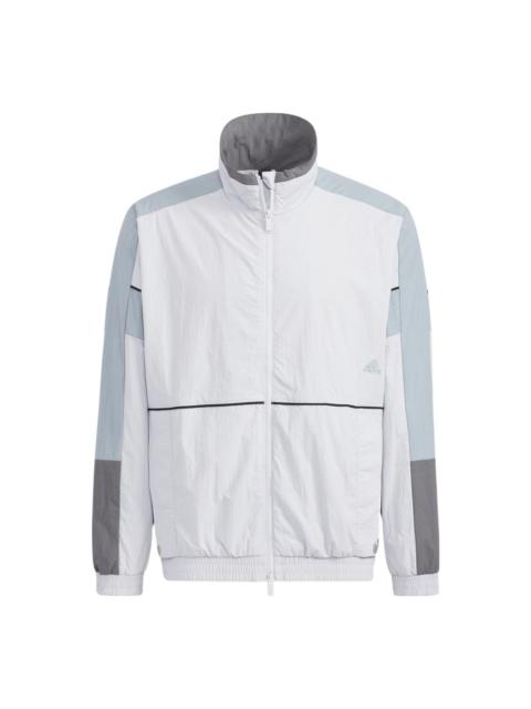 adidas Contrasting Colors Stand Collar Zipper Sports Jacket Gray HD0078