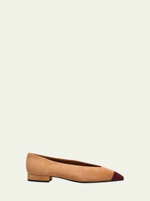 Loro Piana Rebecca Suede Cap-Toe Ballerina Flats