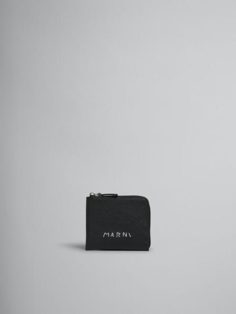 Marni BLACK LEATHER ZIP-AROUND WALLET WITH MARNI MENDING