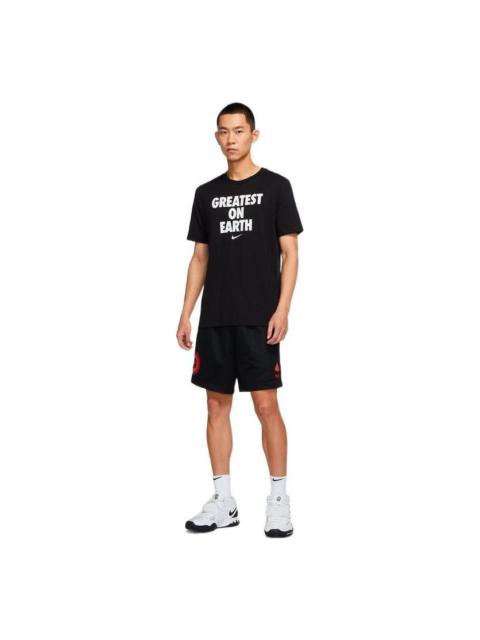 Nike 지구 알파벳 로고 인쇄 캐주얼 짧은 소매 검정 DJ3716-010에 남자 나이키 가장 중대한