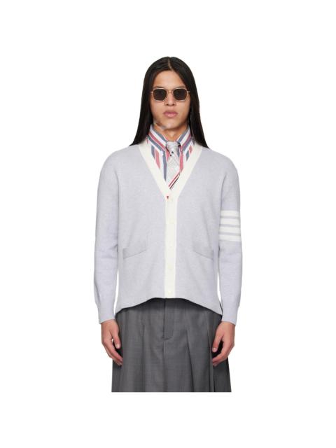 Thom Browne Gray Crest Intarsia Jacquard 4-Bar Rugby Fit Cardigan