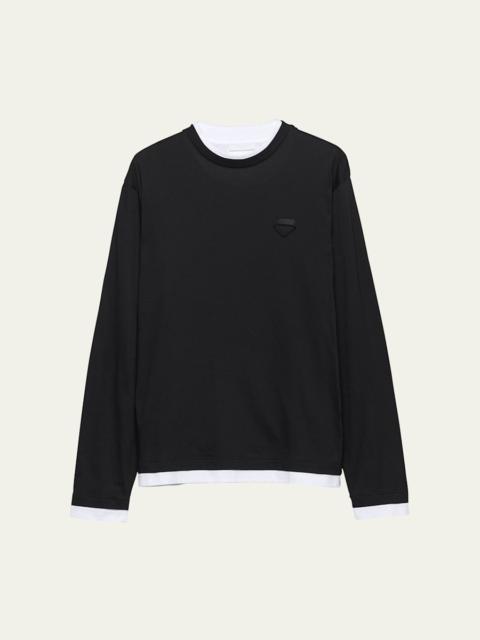 Prada Men's Tipped Cotton Long-Sleeve T-Shirt
