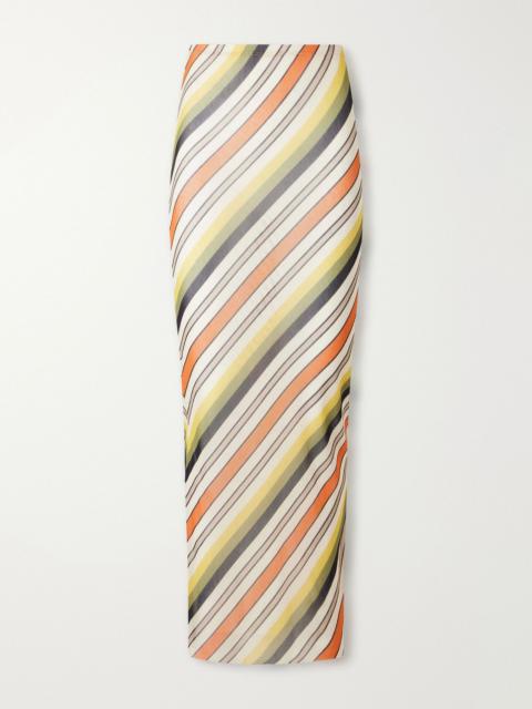 Jean Paul Gaultier Retro Stripe printed mesh maxi skirt Yellow