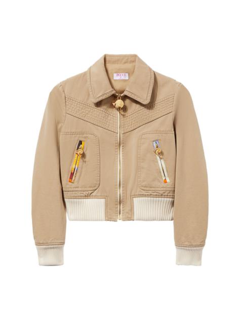 patterned-trim cotton bomber jacket