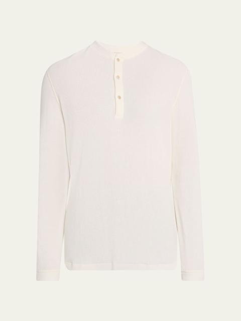 Brunello Cucinelli Men's Cashmere and Cotton Waffle-Knit Long-Sleeve Henley T-Shirt