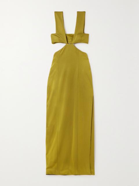 GALVAN Beverly cutout knitted maxi dress Green