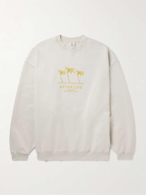 Oversized Embroidered Distressed Cotton-Blend Jersey Sweatshirt