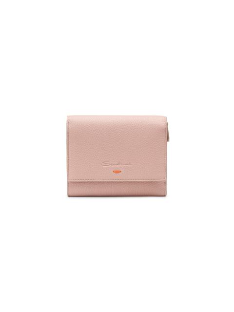 Santoni Pink tumbled leather wallet