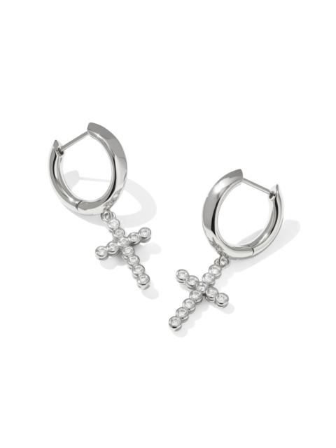 KENDRA SCOTT Cross Silver Crystal Huggie Earrings