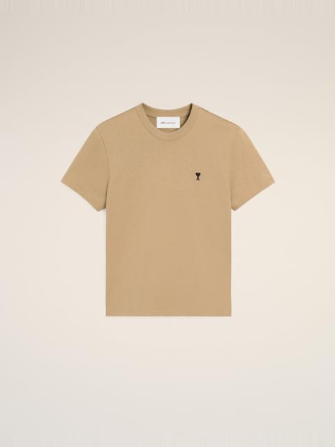 AMI Paris BEIGE COTTON T-SHIRT WITH AMI DE COEUR