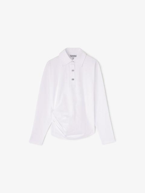 GANNI POLO SHIRT IN WHITE JERSEY