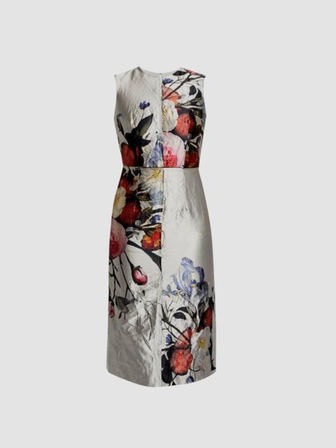 Erdem FLORAL PRINT TEXTURED SATIN SLEEVELESS MIDI DRESS