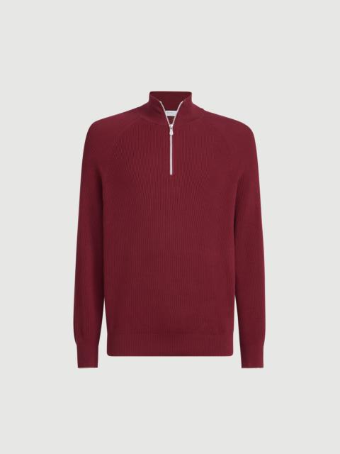 Brunello Cucinelli Cotton English rib sweater with half zip and raglan sleeves