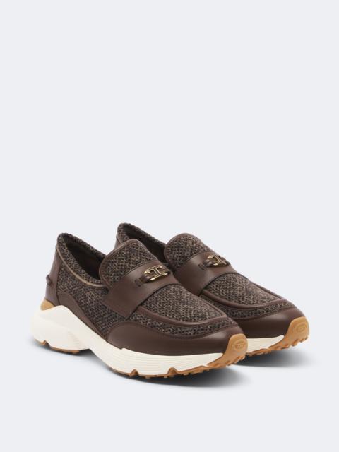 Tod's Leather-trimmed knitted slip-on shoes