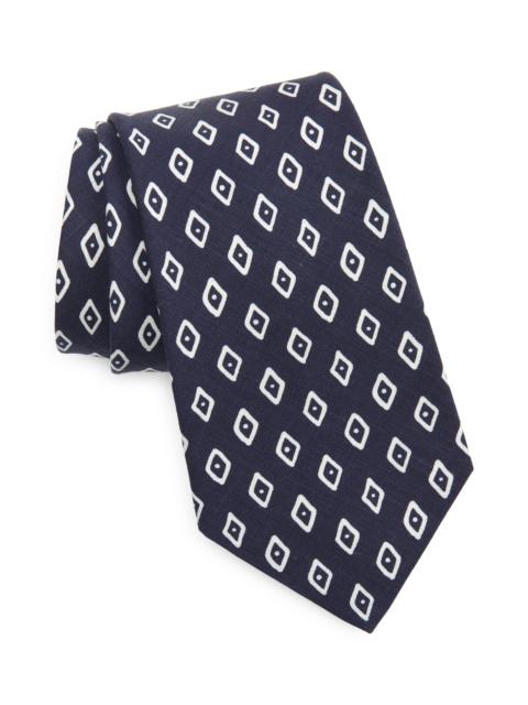 Ralph Lauren Diamond Print Silk & Linen Tie in Navy/White