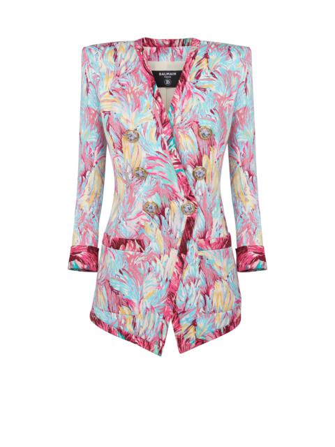 Balmain Long 6-button jacket with Feather print